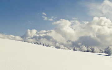 Картинка природа зима снег небо деревья облака