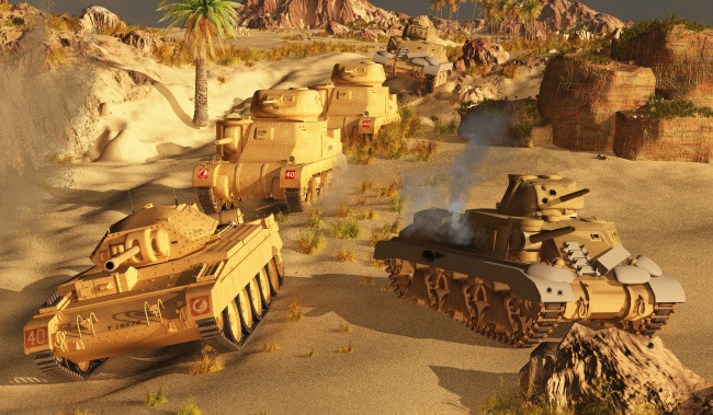 Обои картинки фото техника, 3d, танки, пустыня