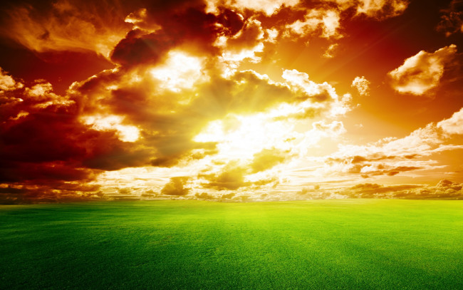 Обои картинки фото природа, восходы, закаты, трава, поле, небо, закат, sky, landscape, nature, sunset