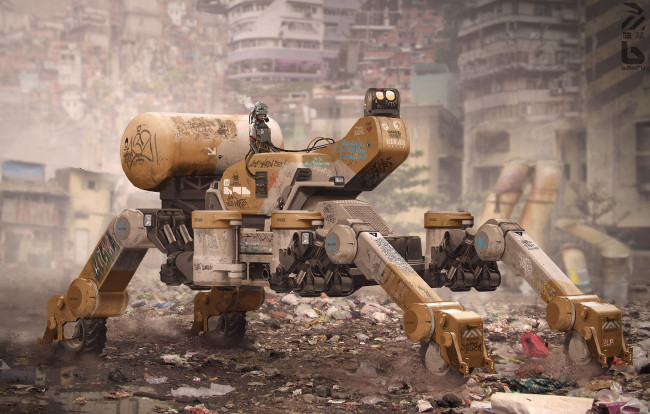Обои картинки фото фэнтези, роботы,  киборги,  механизмы, мусор, робот, фантастика, руины, трущобы