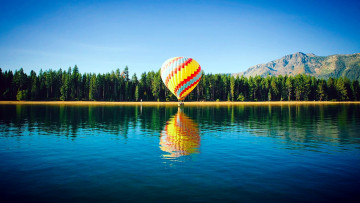 Картинка авиация воздушные+шары горы отражение лес река