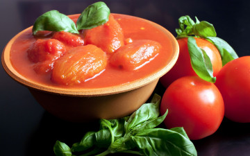 обоя еда, помидоры, очищенные, сок, томаты, базилик