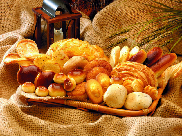Обои картинки фото еда, хлеб,  выпечка, колосья, сдоба, булочки