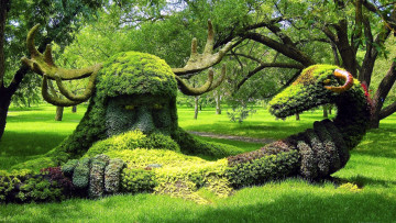 обоя разное, садовые и парковые скульптуры, растительная, композиция