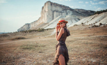 Картинка девушки -unsort+ блондинки +светловолосые платье evgeny freyer шляпа прозрачная одежда горы глубина резкости блондинка женщины на открытом воздухе nastya