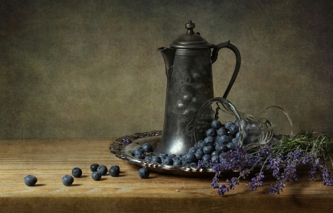 Обои картинки фото еда, натюрморт, still, life, blueberries, lavender