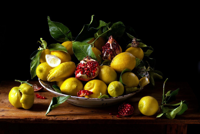 Обои картинки фото еда, фрукты,  ягоды, гранат, лимоны, цитрусы
