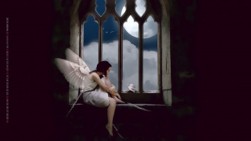 Картинка календари фэнтези 2019 calendar луна окно цепь птица ангел крылья девушка