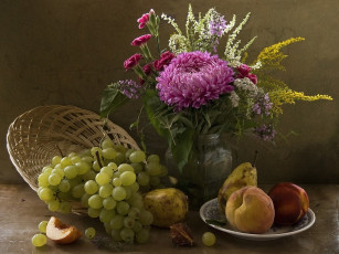 обоя anna, simonovich, цветы, фрукты, еда, натюрморт