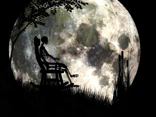 Картинка 3д графика horror ужас луна скилет