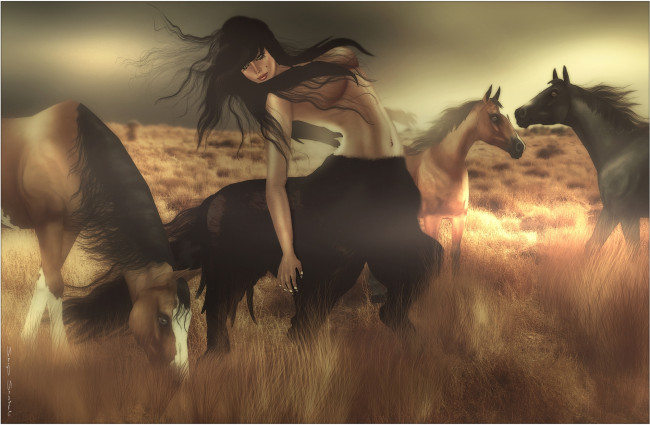 Обои картинки фото 3д, графика, creatures, существа, девушка, кентавр, лошади