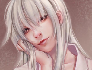Картинка аниме haiyore +nyaruko-san nyaruko yaruko-san kaoru sakura арт рука рубашка белые волосы лицо девушка