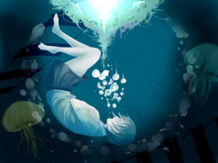 Картинка аниме *unknown+ другое под водой девушка cmas125 sachi арт пузыри медузы