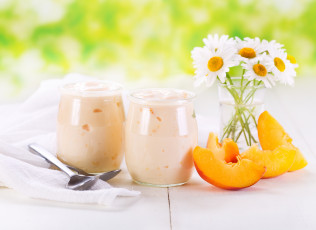 Картинка еда мороженое +десерты ромашки персики йогурт