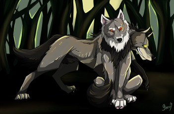 Картинка рисованные животные +волки волки лес
