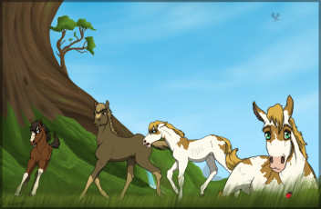 Картинка рисованные животные +лошади лошадки