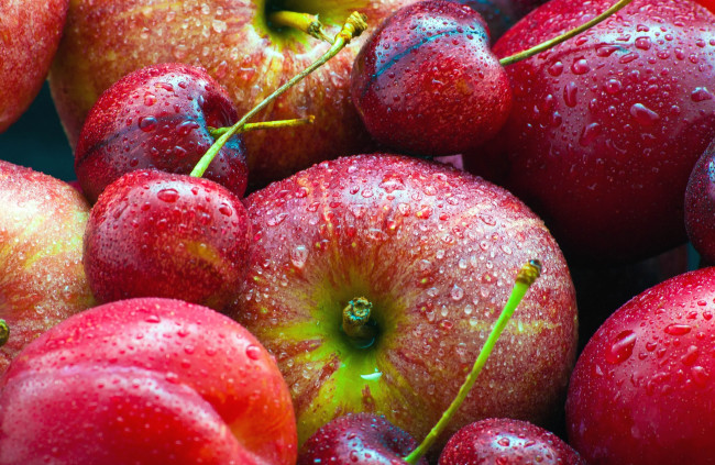 Обои картинки фото еда, фрукты,  ягоды, яблоки, вишня