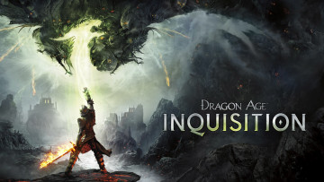 обоя dragon age iii,  inquisition, видео игры, дракон, меч, руины, воин