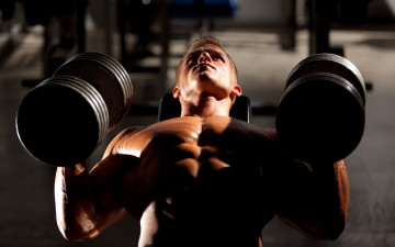 Картинка спорт body+building мужчина мышцы гантели спортсмен атлет фитнес мускулы рельеф