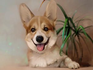 Картинка рисованное животные +собаки растение