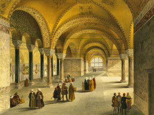 Картинка рисованное живопись турция интерьер собор святой софии стамбул музей айия-софья мечеть