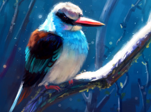 Картинка рисованное животные +птицы ветки