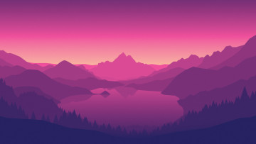 Картинка векторная+графика природа+ nature firewatch campo santo фиолетовый пейзаж холмы вид лес озеро горы