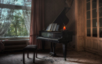 обоя музыка, -музыкальные инструменты, рояль, комната, свеча, окно, ноты, пианино