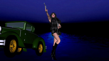 Картинка 3д графика people люди девушка оружие автомобиль ночь