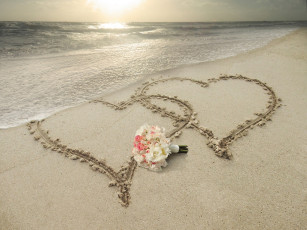 Картинка цветы букеты +композиции тропики природа сердца песок море побережье букет