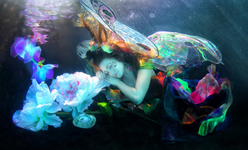 Картинка фэнтези фотоарт цветы вода фея девушка