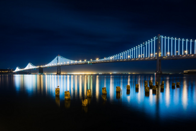 Обои картинки фото города, - мосты, ночь, bay, bridge, висячий, мост, из, сан-франциско, в, окленд, огни