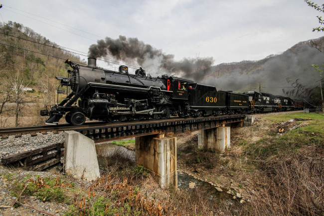 Обои картинки фото техника, паровозы, железная, паровоз, вагоны, рельсы, дорога