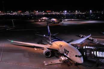 Картинка авиация авиационный+пейзаж креатив ночь аэропорт стоянка лайнер