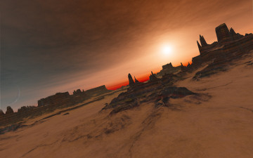 Картинка 3д+графика природа+ nature пустыня горы закат луна