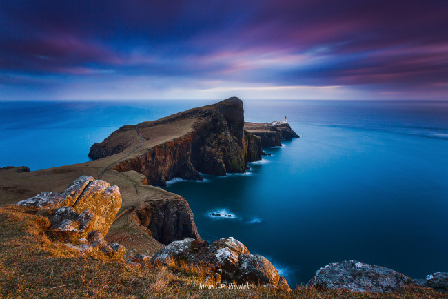 Обои картинки фото природа, маяки, шотландия, neist, point, архипелаг, внутренние, гебриды, остров, скай, на, краю, маяк, вечер