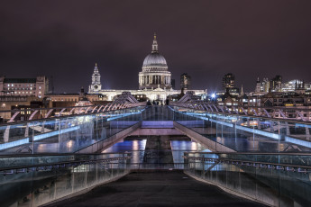 Картинка london+millennium+footbridge города лондон+ великобритания ночь огни река