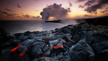 Картинка природа стихия пейзаж пар дым море лава сша гавайи гавайский вулканический национальный парк