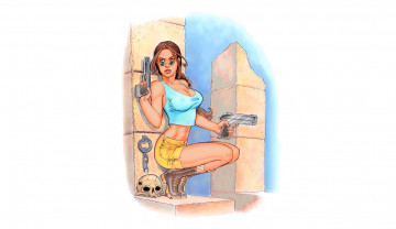 Картинка рисованное комиксы череп очки пистолет фон девушка