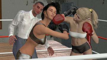 Картинка 3д+графика спорт+ sport бокс фон грудь ринг девушки взгляд