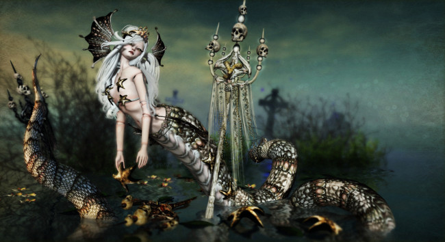 Обои картинки фото фэнтези, существа, snake, skull, by, kynne, mythologic, lamia, monster