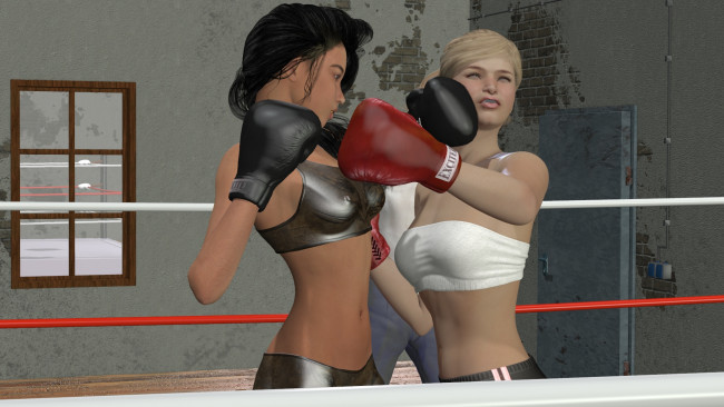 Обои картинки фото 3д графика, спорт , sport, бокс, ринг, девушки, взгляд, фон