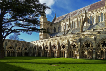 Картинка собор солсбери англия города католические соборы костелы аббатства арки окна розетки
