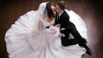 Картинка разное мужчина+женщина невеста букет любовь свадьба жених поцелуй