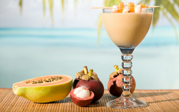Картинка еда напитки коктейль экзотика папайя фужер