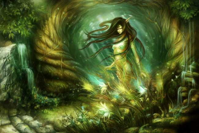 Обои картинки фото фэнтези, эльфы, девушка, лес
