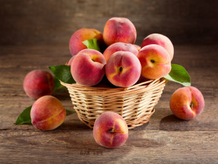 Картинка еда персики +сливы +абрикосы листья персик корзинка