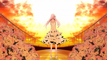 Картинка аниме vocaloid небо цветы платье девушка розы ia yutapon крыша облака закат