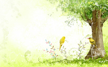 Картинка векторная+графика природа дерево птицы