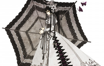 Картинка аниме *unknown+ другое девушка бусы корсет украшения бант зонт бабочки платье